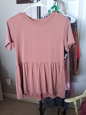 American Eagle Outfitters Dusty Rose Peplum Short Sleeve Tunic